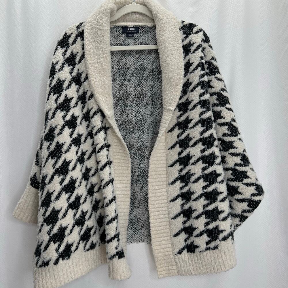 Maeve white and black large houndstooth cardigan cape poncho